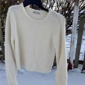 Zara Cream Textured Crew Neck Sweater